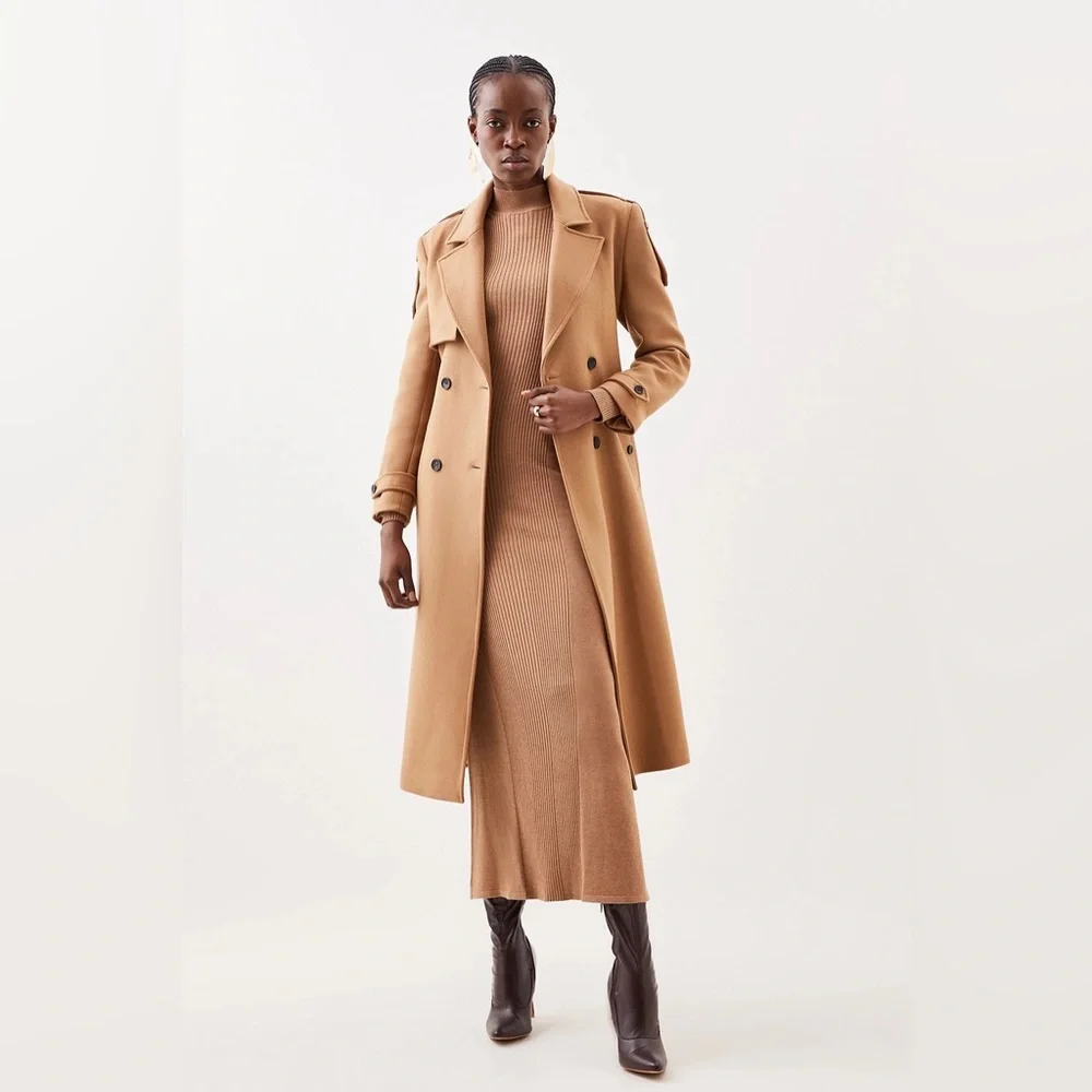 NWT Karen Millen Italian Manteco Wool Blend Self Tie Belted Trench Coat - Picture 2 of 13